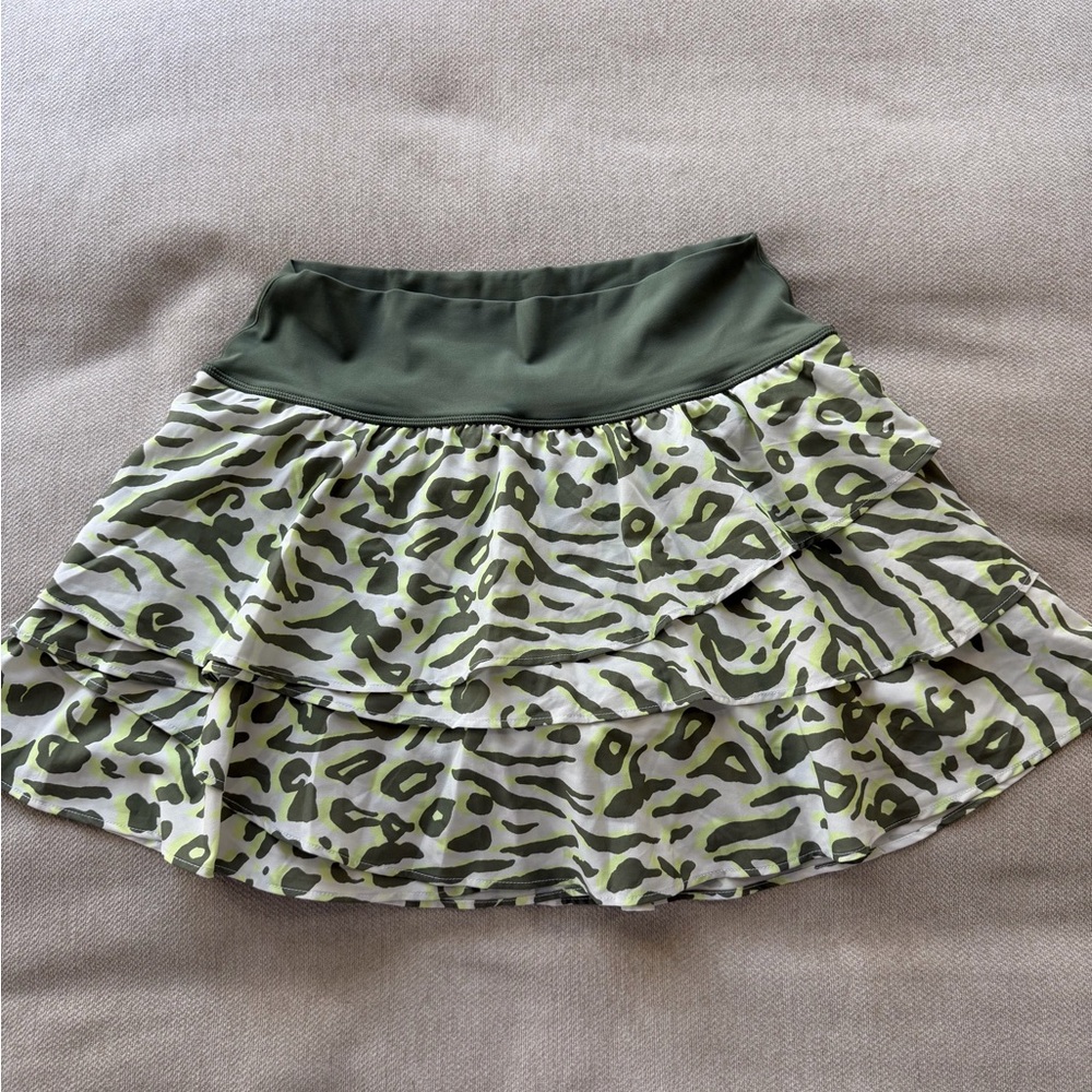 aerie Olive & Cream Animal Print Ruffled Skater Skirt